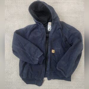 Vintage Y2K Carhartt J160 MDT blue hooded work wear jacket